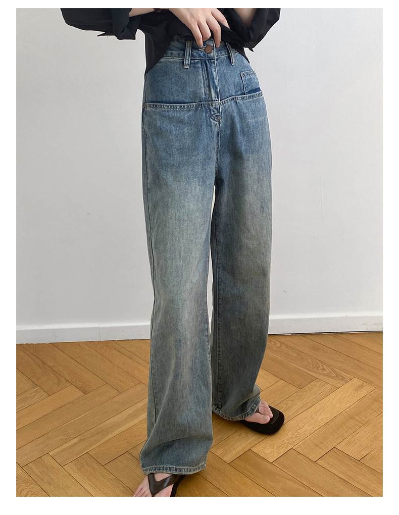 ボトムス レディース デニムパンツ ジーンズ ジーパン Gパン ワイドパンツ ビッグポケット ストレート ハイウエスト 大人可愛い シンプル カジュアル おしゃれ お洒落 かっこいい こなれ感 ラフ