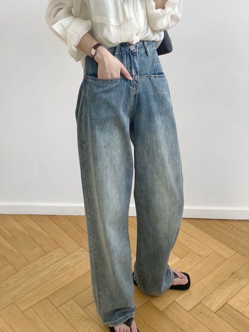 ボトムス レディース デニムパンツ ジーンズ ジーパン Gパン ワイドパンツ ビッグポケット ストレート ハイウエスト 大人可愛い シンプル カジュアル おしゃれ お洒落 かっこいい こなれ感 ラフ