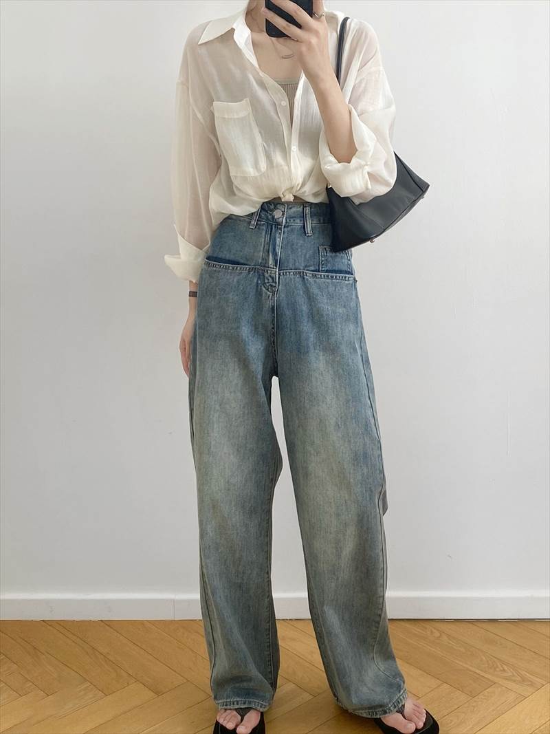 ボトムス レディース デニムパンツ ジーンズ ジーパン Gパン ワイドパンツ ビッグポケット ストレート ハイウエスト 大人可愛い シンプル カジュアル おしゃれ お洒落 かっこいい こなれ感 ラフ