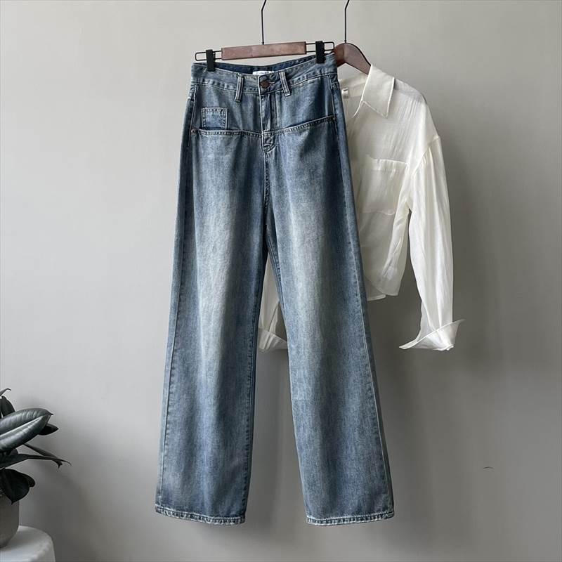 ボトムス レディース デニムパンツ ジーンズ ジーパン Gパン ワイドパンツ ビッグポケット ストレート ハイウエスト 大人可愛い シンプル カジュアル おしゃれ お洒落 かっこいい こなれ感 ラフ