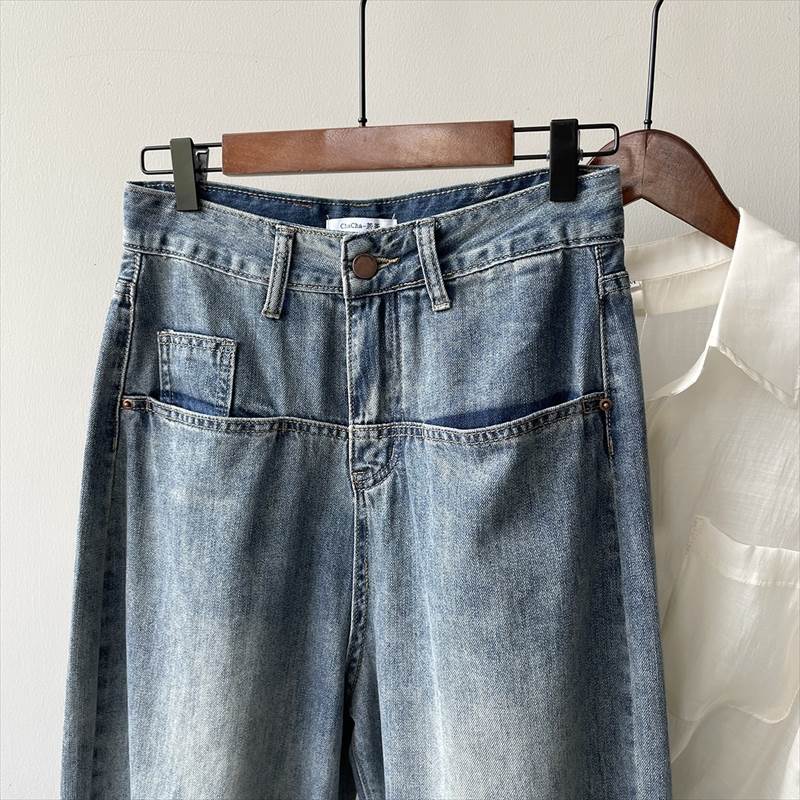 ボトムス レディース デニムパンツ ジーンズ ジーパン Gパン ワイドパンツ ビッグポケット ストレート ハイウエスト 大人可愛い シンプル カジュアル おしゃれ お洒落 かっこいい こなれ感 ラフ