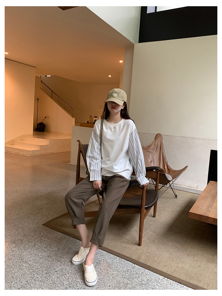 トップス レディース トレーナー ドッキング シャツ 韓国 ニット ストライプ 可愛い ベスト サマー ベスト 春 夏 秋 冬 ベスト おしゃれ ニットベスト 着回し トップス 体型カバー カットソー