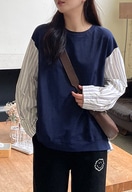 トップス レディース トレーナー ドッキング シャツ 韓国 ニット ストライプ 可愛い ベスト サマー ベスト 春 夏 秋 冬 ベスト おしゃれ ニットベスト 着回し トップス 体型カバー カットソー