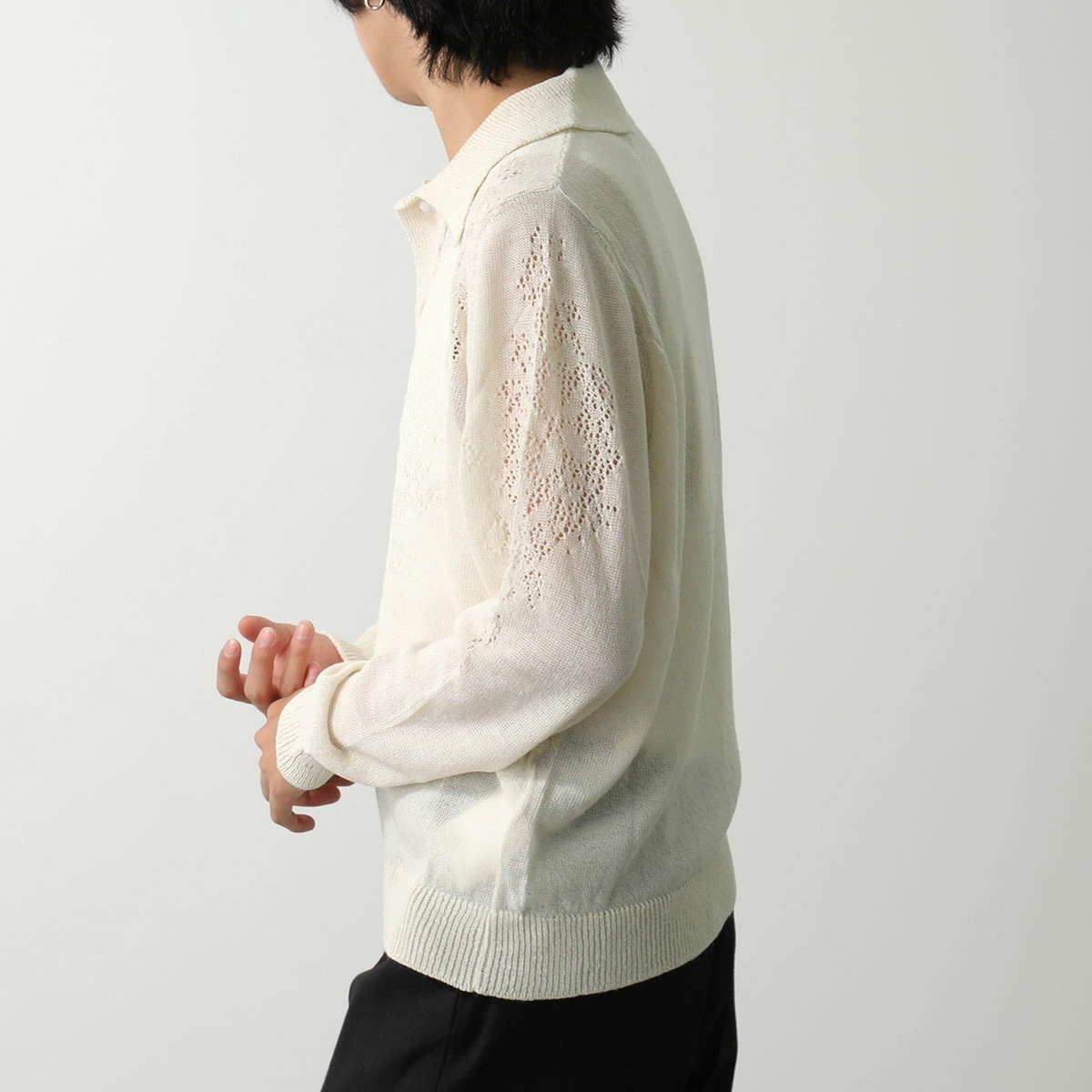 OUR LEGACY アワーレガシー ニット BIG PIQUET M4243BWFメンズ レース セーター ウールブレンド ポロカラー 長袖 WHITE-FLORAL-POINTILLE OUR LEGACY アワーレガシー ニット BIG PIQUET M4243BWFメンズ レース セーター ウールブレンド ポロカラー 長袖 WHITE-FLORAL-POINTILLE