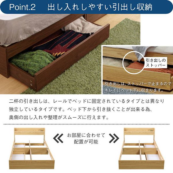 Qoo10] ベッドフレーム クイーン 引き出し収納付