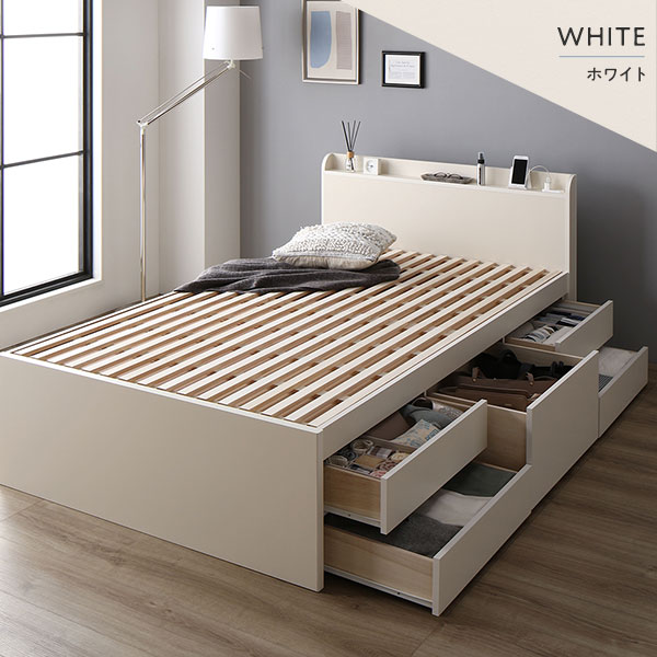 [組立設置サービス付き] 収納 ベッド 宮付き 通常丈 シングル 3ゾーンポケットコイルマットレス付き ブラウン 収納付 棚付 すのこ 日本製