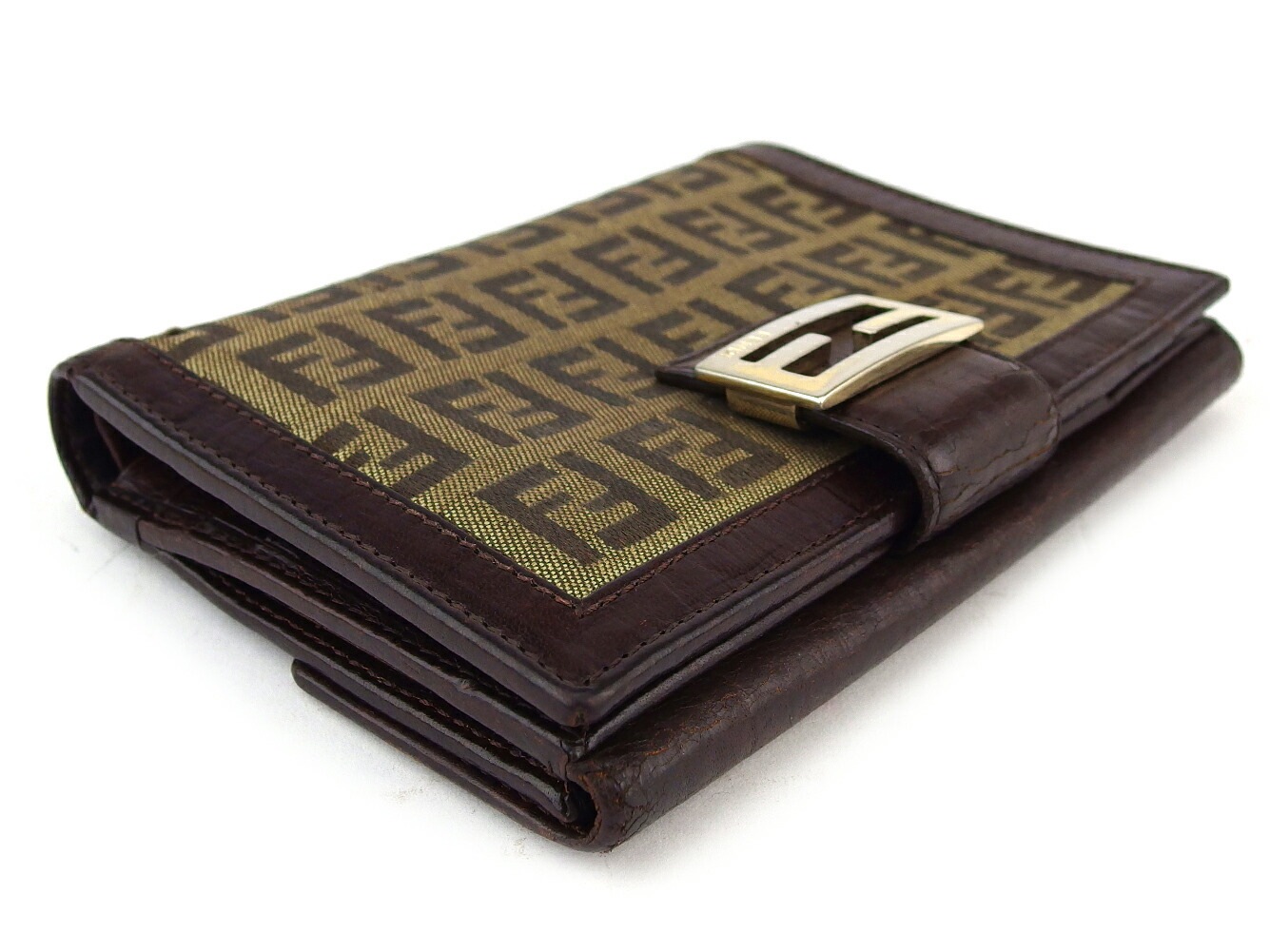 Wホック 財布 二つ折り ミニ財布 ズッキーノ レディース メンズ ブラウン ベージュ 中古 Wホック 財布 二つ折り ミニ財布 ズッキーノ レディース メンズ ブラウン ベージュ 中古