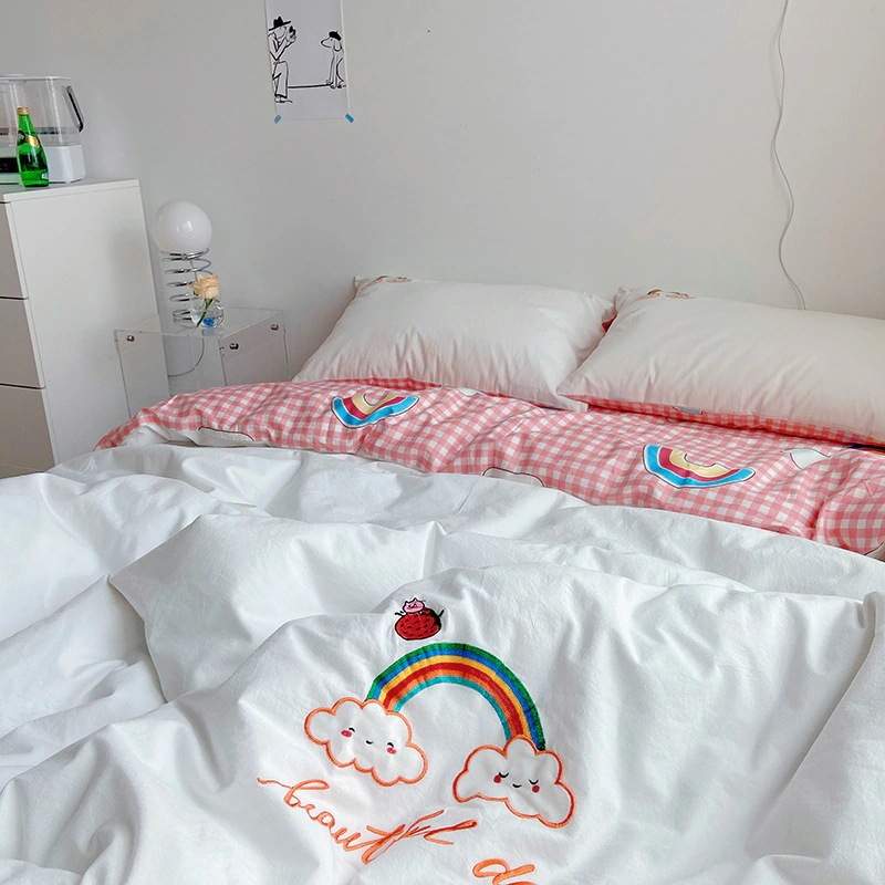 布団布団セットウォッシュドコットン4点セットかわいいキルトカバー純綿ベッド純綿裸睡眠ホーム刺繍寝具3点セット 布団布団セットウォッシュドコットン4点セットかわいいキルトカバー純綿ベッド純綿裸睡眠ホーム刺繍寝具3点セット