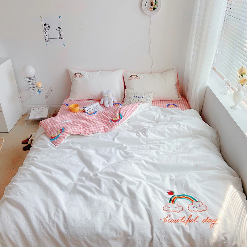 布団布団セットウォッシュドコットン4点セットかわいいキルトカバー純綿ベッド純綿裸睡眠ホーム刺繍寝具3点セット 布団布団セットウォッシュドコットン4点セットかわいいキルトカバー純綿ベッド純綿裸睡眠ホーム刺繍寝具3点セット