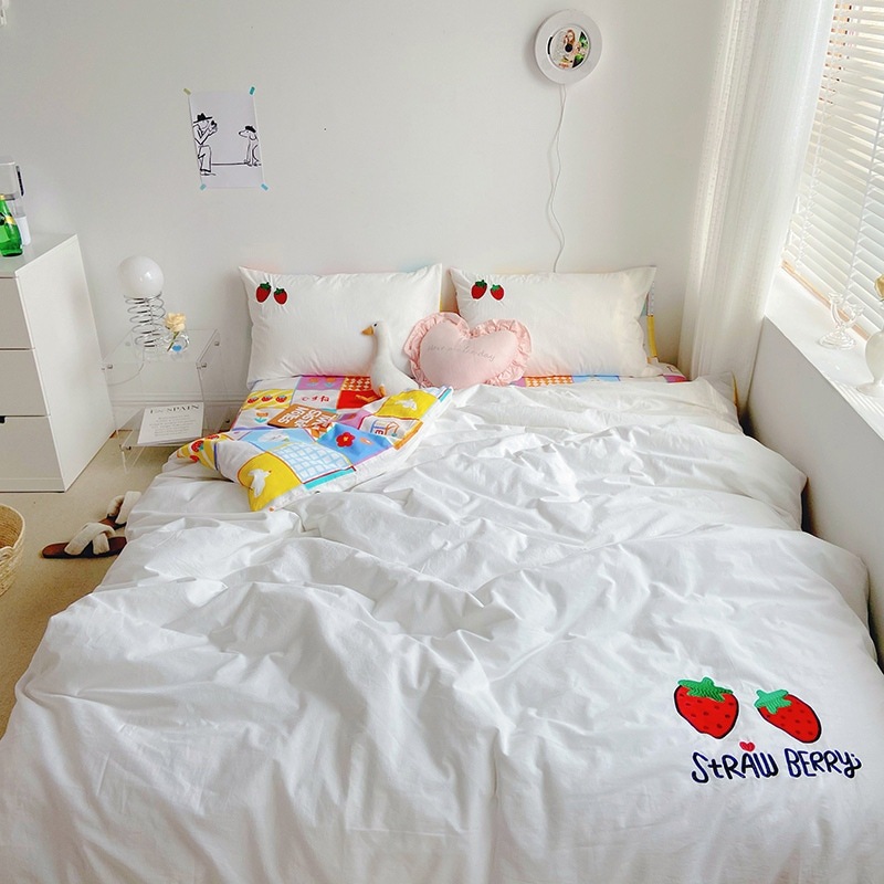 布団布団セットウォッシュドコットン4点セットかわいいキルトカバー純綿ベッド純綿裸睡眠ホーム刺繍寝具3点セット 布団布団セットウォッシュドコットン4点セットかわいいキルトカバー純綿ベッド純綿裸睡眠ホーム刺繍寝具3点セット