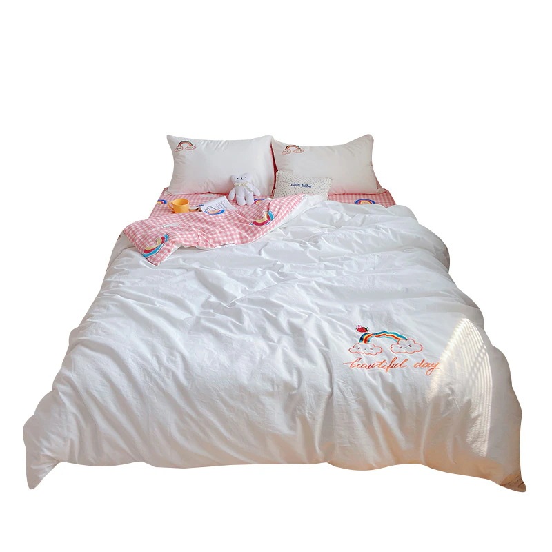 布団布団セットウォッシュドコットン4点セットかわいいキルトカバー純綿ベッド純綿裸睡眠ホーム刺繍寝具3点セット 布団布団セットウォッシュドコットン4点セットかわいいキルトカバー純綿ベッド純綿裸睡眠ホーム刺繍寝具3点セット