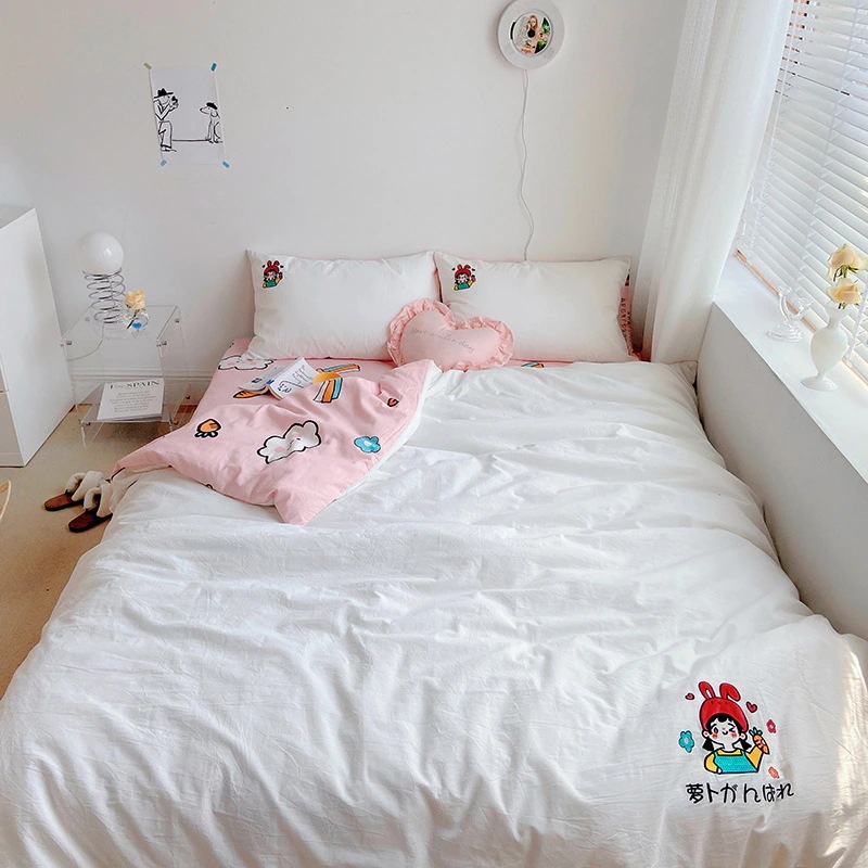 布団布団セットウォッシュドコットン4点セットかわいいキルトカバー純綿ベッド純綿裸睡眠ホーム刺繍寝具3点セット 布団布団セットウォッシュドコットン4点セットかわいいキルトカバー純綿ベッド純綿裸睡眠ホーム刺繍寝具3点セット