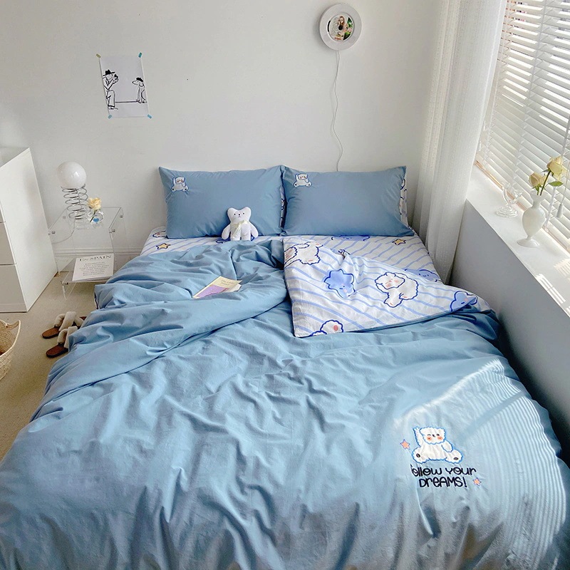 布団布団セットウォッシュドコットン4点セットかわいいキルトカバー純綿ベッド純綿裸睡眠ホーム刺繍寝具3点セット 布団布団セットウォッシュドコットン4点セットかわいいキルトカバー純綿ベッド純綿裸睡眠ホーム刺繍寝具3点セット