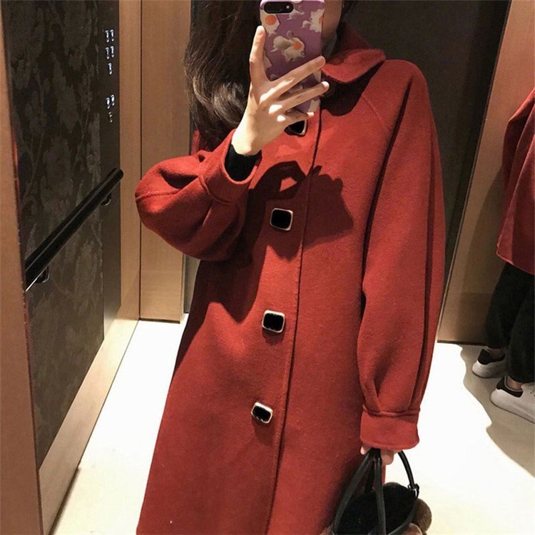 ラシャコート コート ジャケット レデイース秋冬40代ダブルコート厚手韓国風 ロング丈 パフスリーブ