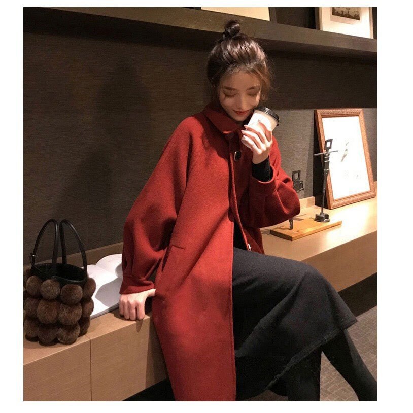 ラシャコート コート ジャケット レデイース秋冬40代ダブルコート厚手韓国風 ロング丈 パフスリーブ