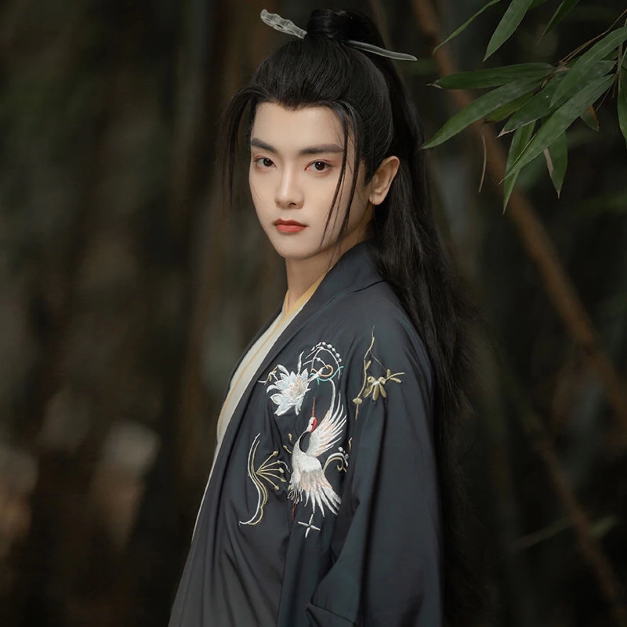 新しい漢服彼と鶴の腰の長さの魏進スタイルの古代の衣装の大きな袖のシャツとプリントと刺繍のスーツのカップル 2 色の韓服30%までに制限