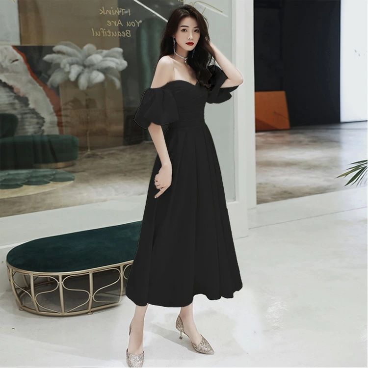 イブニングドレス サテンドレス 白 黒 ワイン赤 発表会ドレス オフショルダー Vネック ロングドレス Aライン パーティードレス ブラック ホワイト ワインレッド 結婚式ドレス 二次会ドレス ミモレ