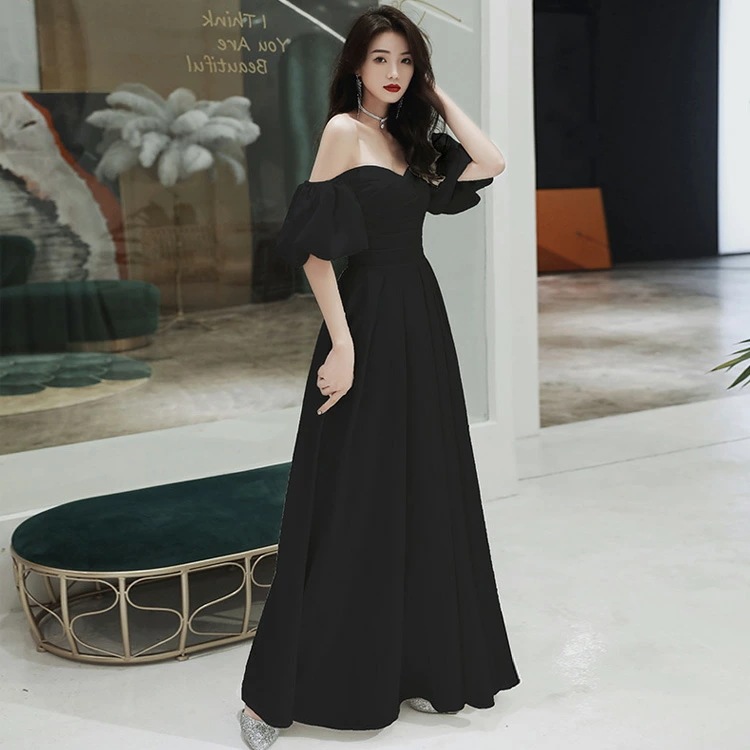 イブニングドレス サテンドレス 白 黒 ワイン赤 発表会ドレス オフショルダー Vネック ロングドレス Aライン パーティードレス ブラック ホワイト ワインレッド 結婚式ドレス 二次会ドレス ミモレ