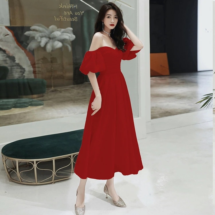 イブニングドレス サテンドレス 白 黒 ワイン赤 発表会ドレス オフショルダー Vネック ロングドレス Aライン パーティードレス ブラック ホワイト ワインレッド 結婚式ドレス 二次会ドレス ミモレ