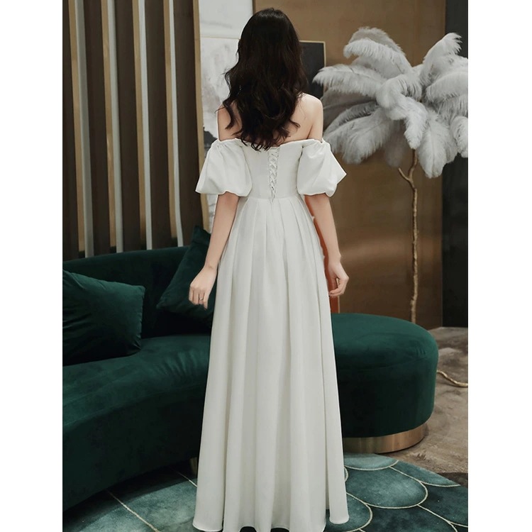 イブニングドレス サテンドレス 白 黒 ワイン赤 発表会ドレス オフショルダー Vネック ロングドレス Aライン パーティードレス ブラック ホワイト ワインレッド 結婚式ドレス 二次会ドレス ミモレ