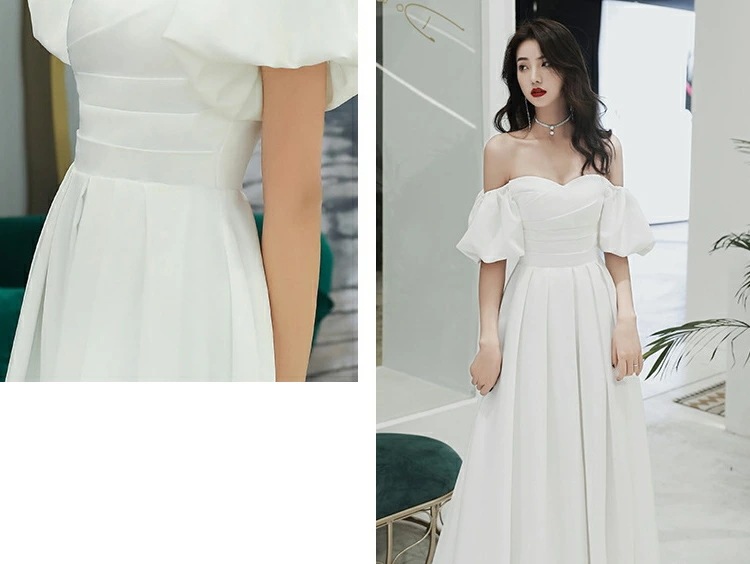 イブニングドレス サテンドレス 白 黒 ワイン赤 発表会ドレス オフショルダー Vネック ロングドレス Aライン パーティードレス ブラック ホワイト ワインレッド 結婚式ドレス 二次会ドレス ミモレ