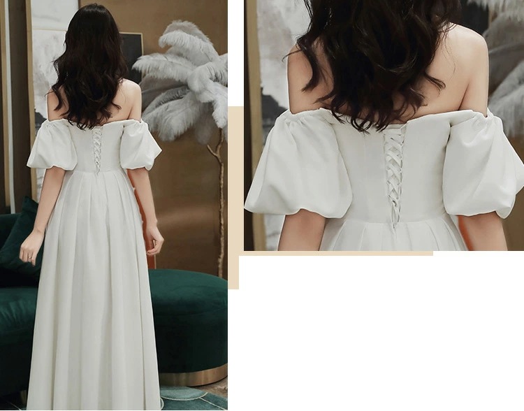 イブニングドレス サテンドレス 白 黒 ワイン赤 発表会ドレス オフショルダー Vネック ロングドレス Aライン パーティードレス ブラック ホワイト ワインレッド 結婚式ドレス 二次会ドレス ミモレ