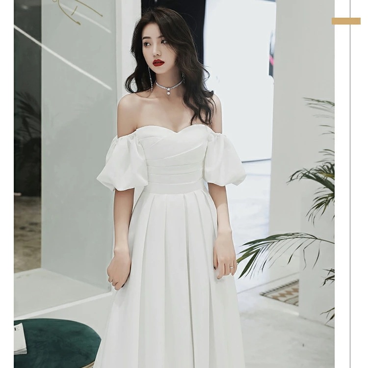 イブニングドレス サテンドレス 白 黒 ワイン赤 発表会ドレス オフショルダー Vネック ロングドレス Aライン パーティードレス ブラック ホワイト ワインレッド 結婚式ドレス 二次会ドレス ミモレ