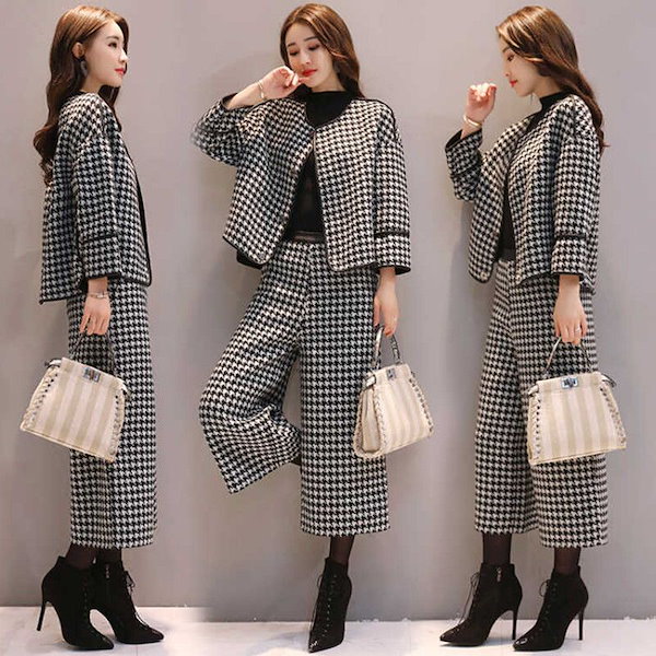 セットアップ ショートパンツ 千鳥格子 韓国style トレンド S~XL