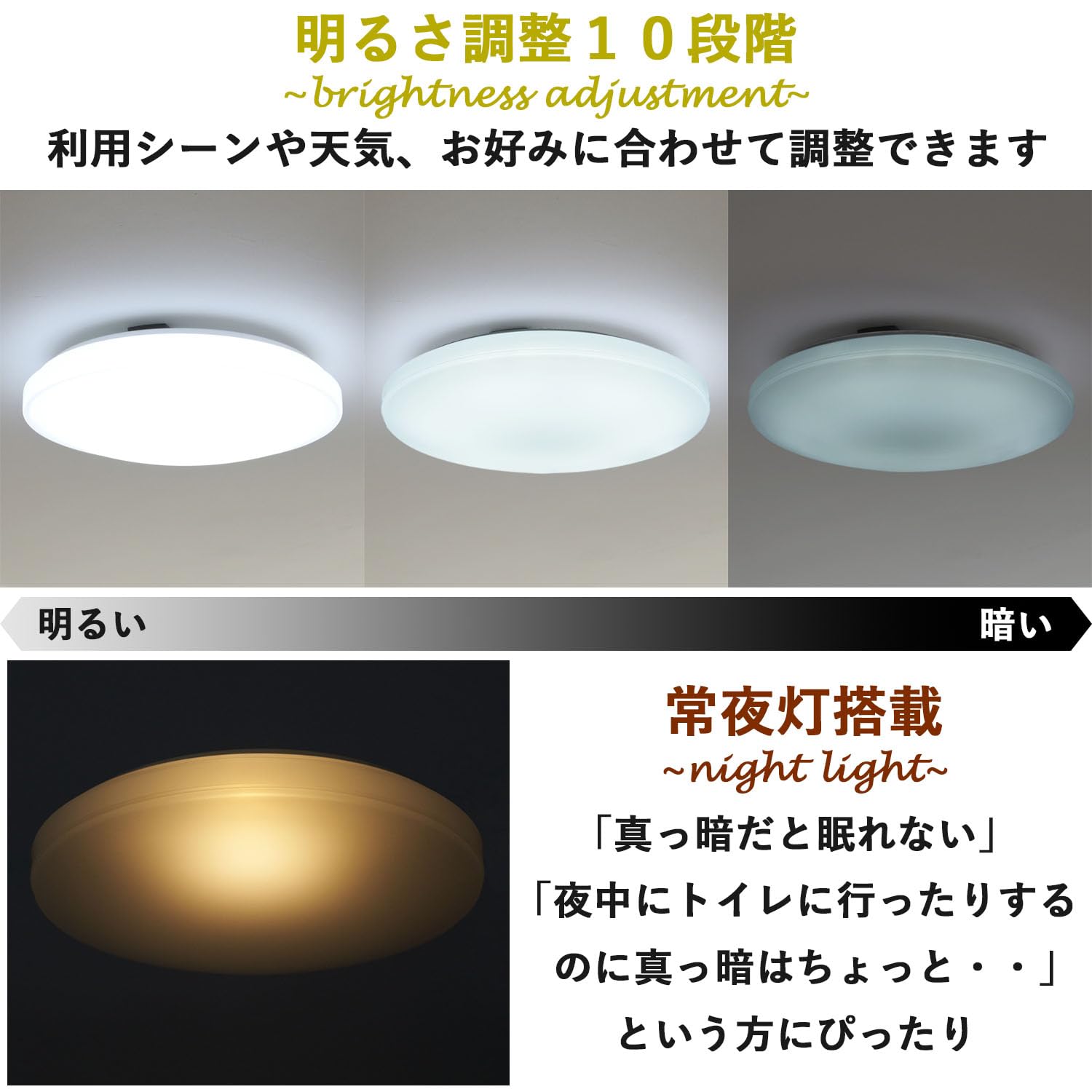 [山善] LEDシーリングライト 12畳 (日本照明工業会基準) 5300lm 室内照明 天井照明 10段階調光タイプ 常夜灯 リモコン付き 和室 リビング 寝室 メモリ機能 OFFタイマー (30分