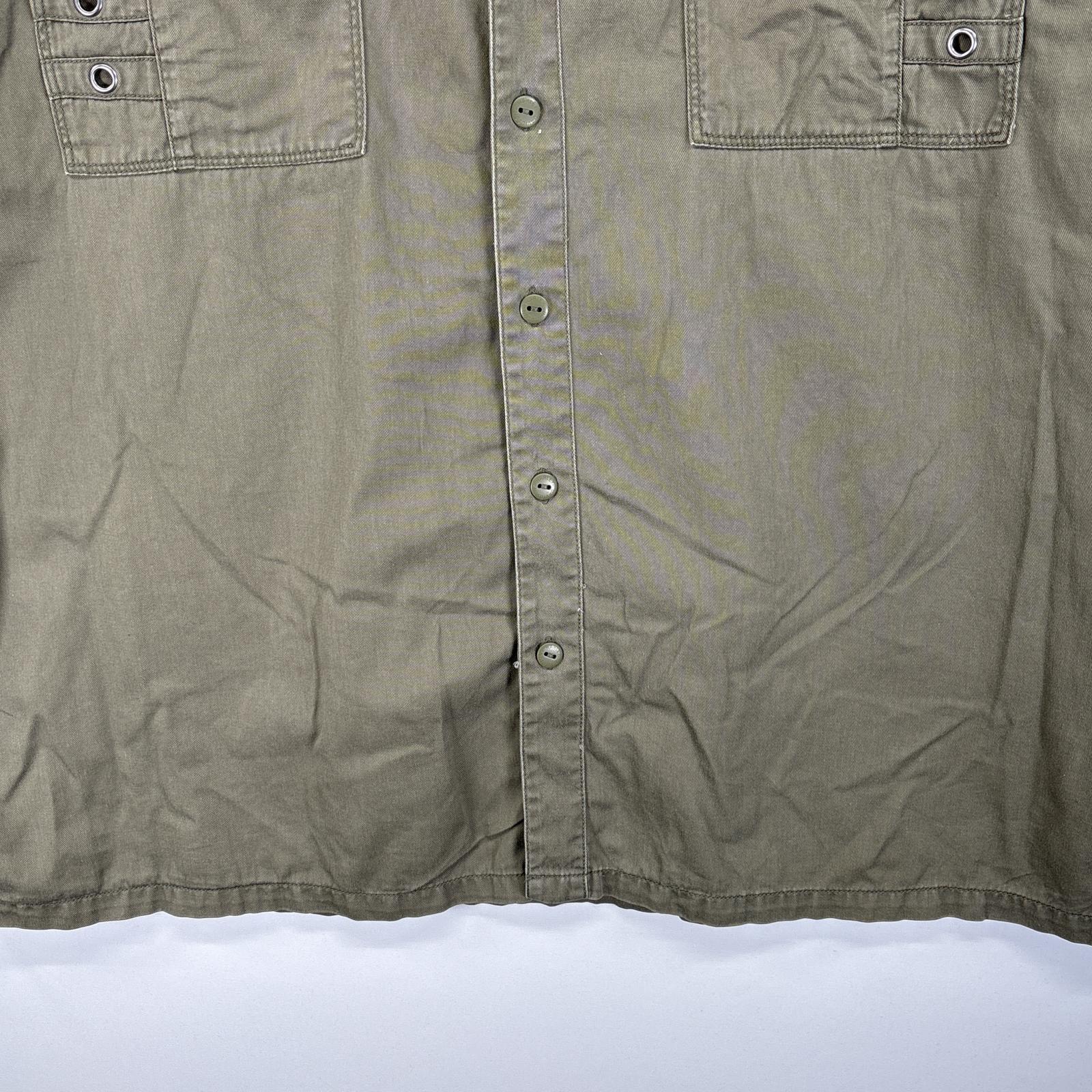 古着 半袖シャツ フラップポケ 両面 ロゴ プリント 厚手 3XL カーキ系 ツートン メンズ