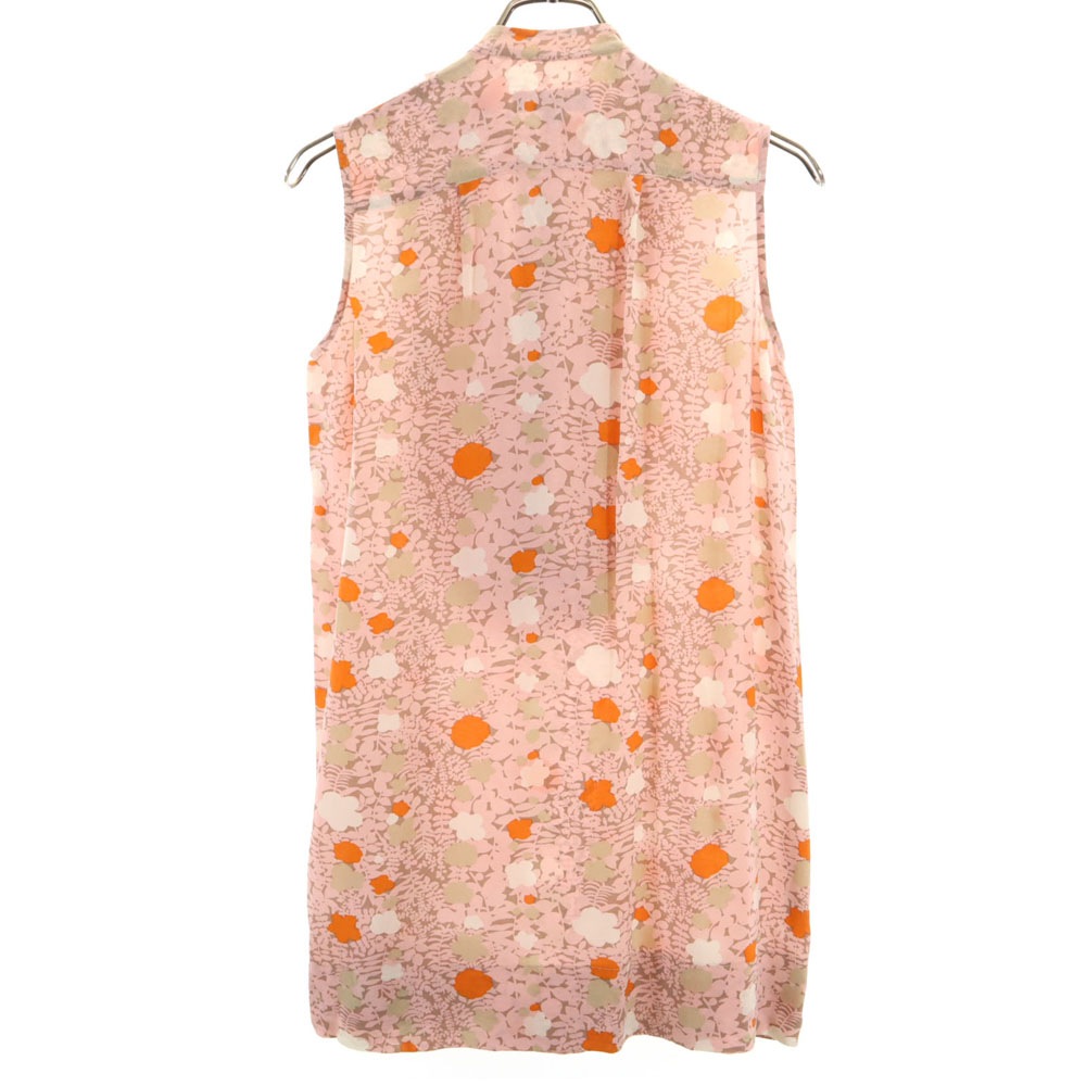 シルク100％ 総柄 ノースリーブ ミニワンピース US2 ピンク系 レディース