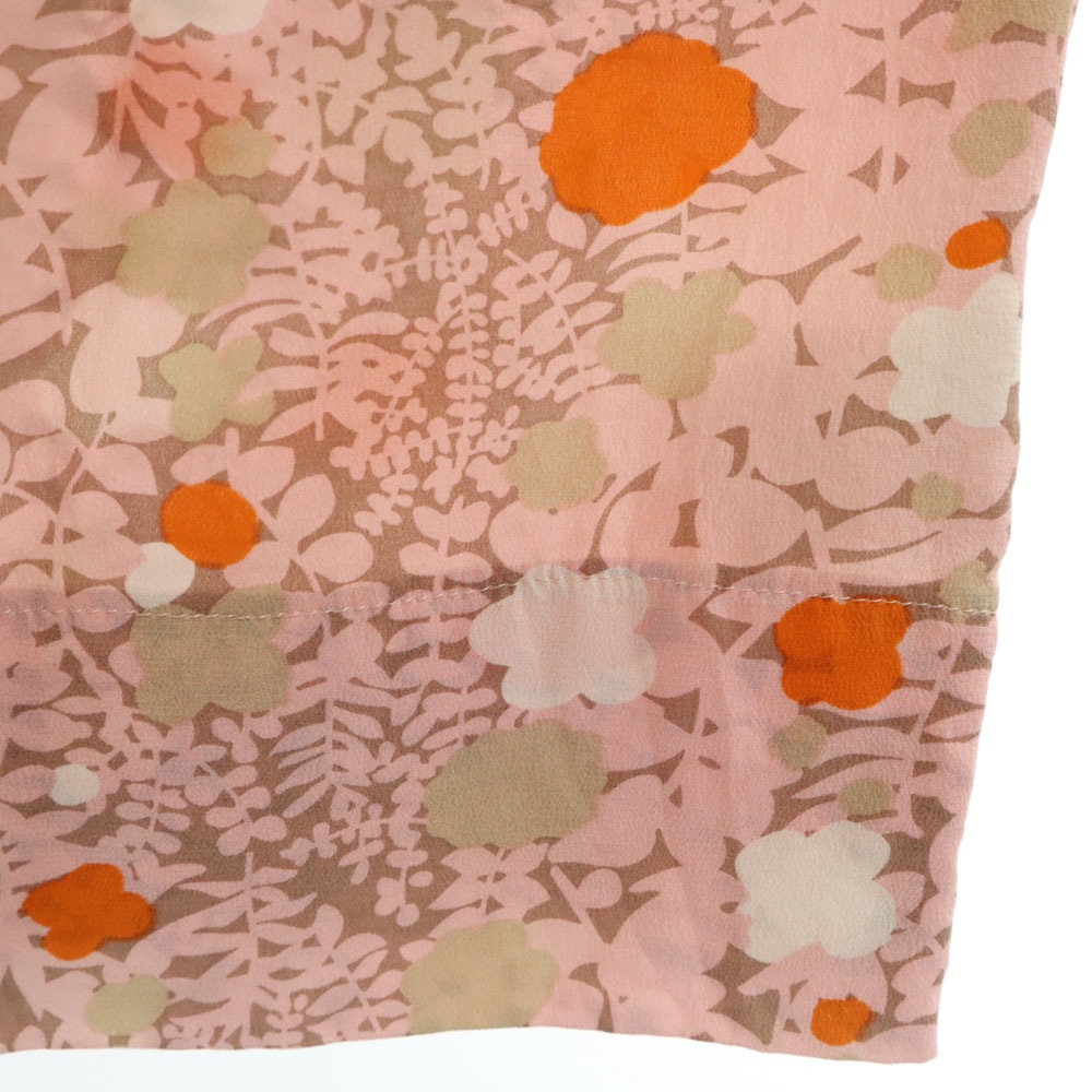 シルク100％ 総柄 ノースリーブ ミニワンピース US2 ピンク系 レディース