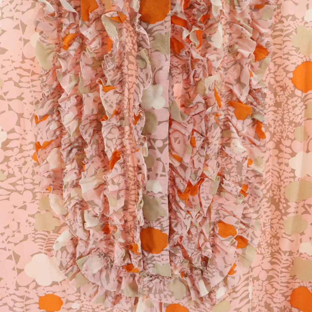 シルク100％ 総柄 ノースリーブ ミニワンピース US2 ピンク系 レディース