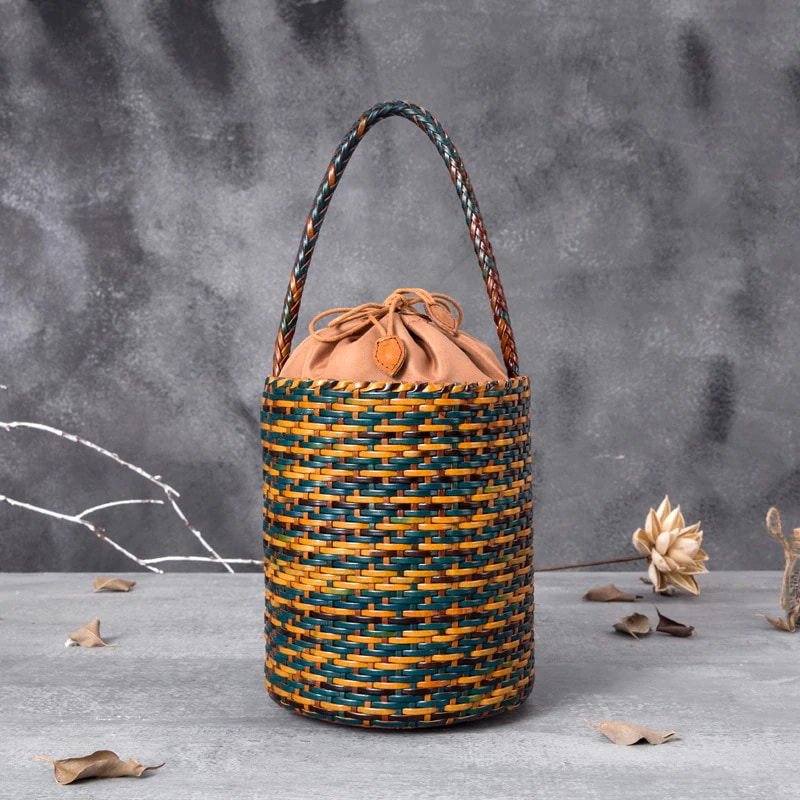 夏の新作本革編みバッグネットレッドホット売り小桶バッグ日系バケツバッグ 夏の新作本革編みバッグネットレッドホット売り小桶バッグ日系バケツバッグ