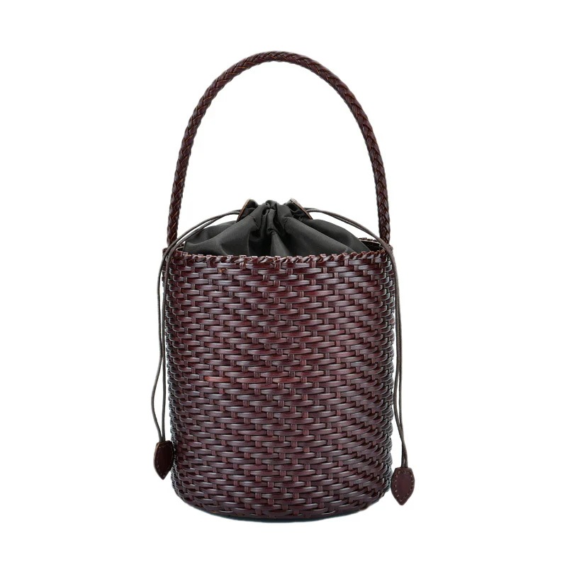 夏の新作本革編みバッグネットレッドホット売り小桶バッグ日系バケツバッグ 夏の新作本革編みバッグネットレッドホット売り小桶バッグ日系バケツバッグ