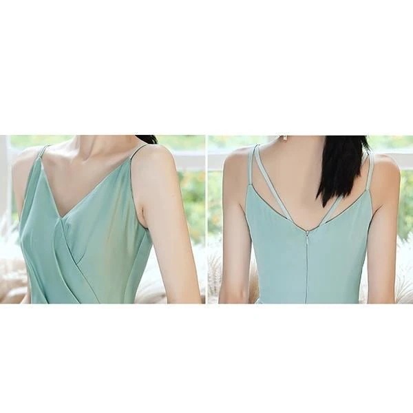 【6月＆イベントセール】ブライズメイド ドレス キャミソールドレス ミモレドレス 4タイプ 演奏会 袖あり 半袖 ノースリーブ 肩出し Vネック グリーン30%OFF安い