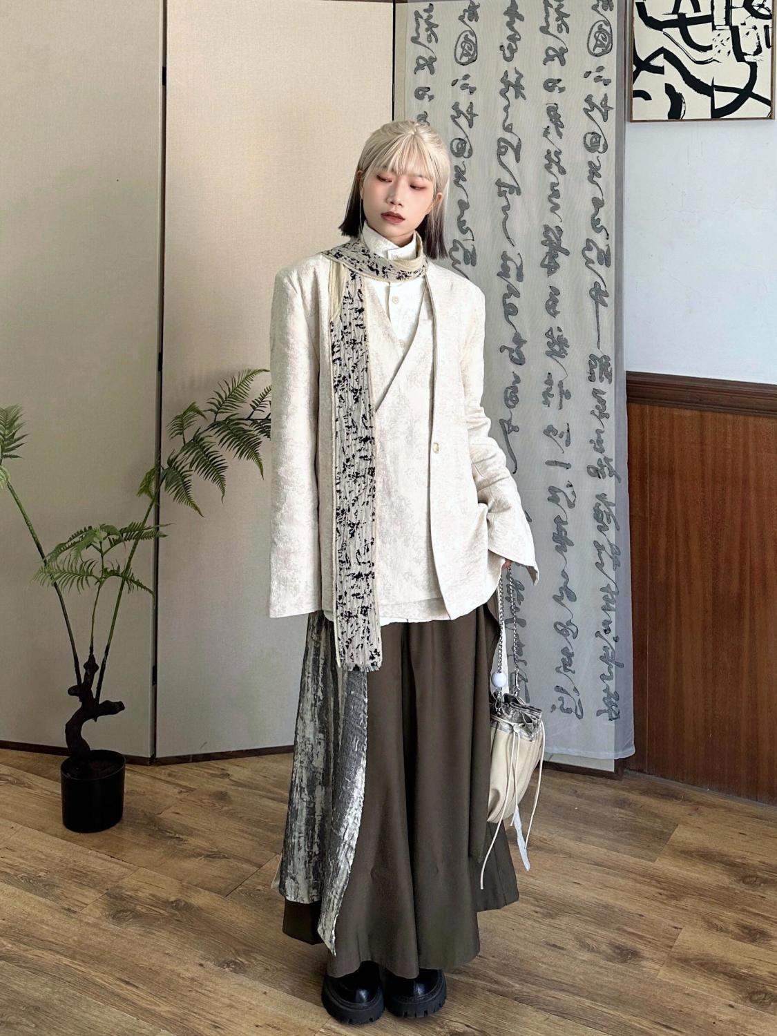【3点セット】春秋新作中国風ニッチジャガードスーツジャケットシャツキュロットメンズ・レディース男女兼用スーツ