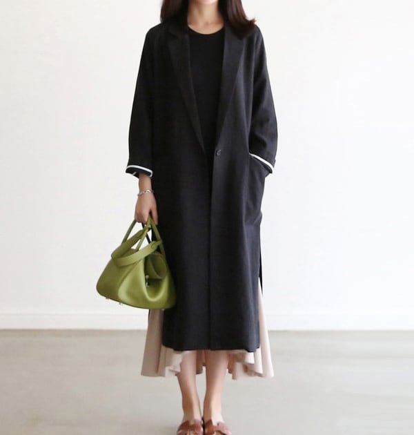 テーラードジャケット アウター 上着 ロングジャケット 膝下丈 チュニック丈 ミモレ丈 ロング丈 無地 襟付き シングルブレスト スリット入り 体型カバー 可愛い かわいい きれいめ 大人 lout0