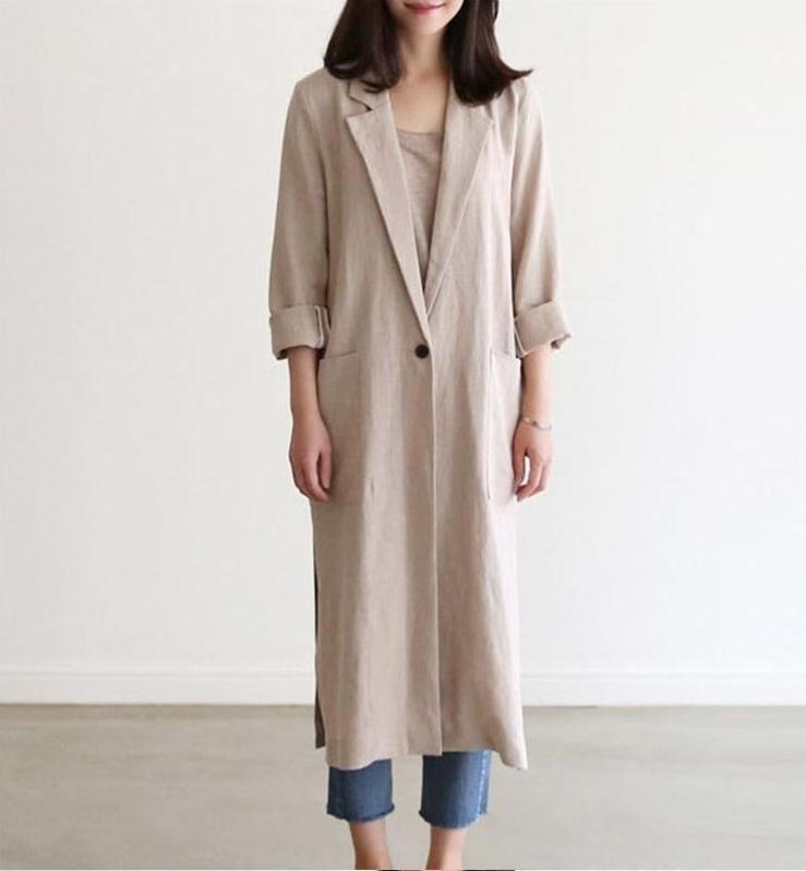 テーラードジャケット アウター 上着 ロングジャケット 膝下丈 チュニック丈 ミモレ丈 ロング丈 無地 襟付き シングルブレスト スリット入り 体型カバー 可愛い かわいい きれいめ 大人 lout0