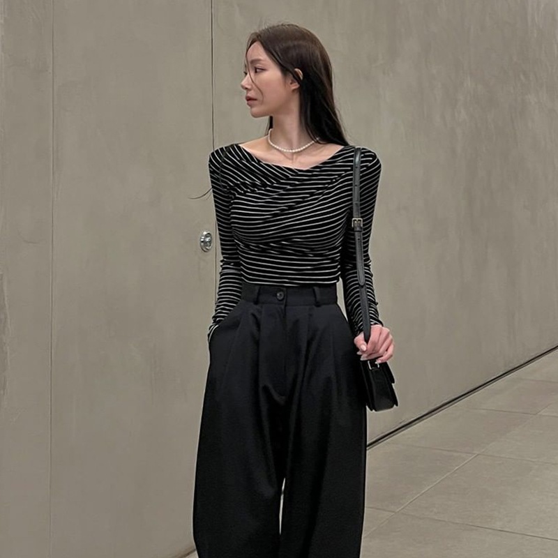 トップス Tシャツ カットソー 袖あり 長袖 カシュクール ボートネック かわいい 大人可愛い きれいめ シンプル 大人 上品 おしゃれ お洒落 こなれ感 クール トップス Tシャツ カットソー 袖あり 長袖 カシュクール ボート
