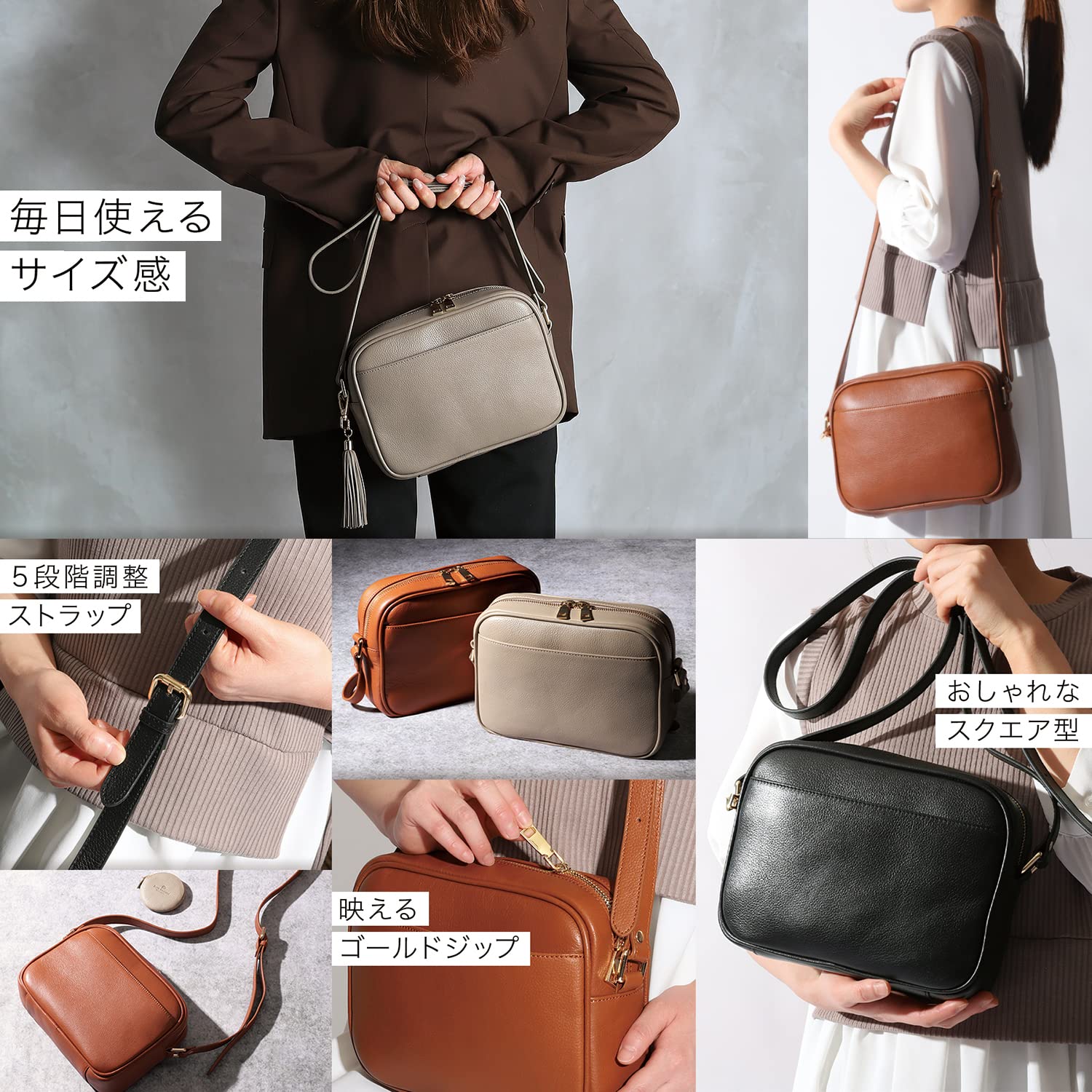 [BLUE SINCERE] ブルーシンシア ショルダーバッグ レディース 斜めがけ 本革 小さめ コンパクト 軽量 ミニ ワンショルダー バック 植物タンニン鞣し牛革 レザー / SHB10 (グレ