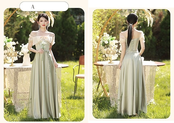 ブライズメイド ドレス ロング丈 グリーン サテンドレス 袖付き 二次会 大きいサイズ 結婚式 体型カバー 半袖 フリル オフショルダー 謝恩会 二次会 卒業式 花嫁 ピアノ 発表会 ドレス 演奏会