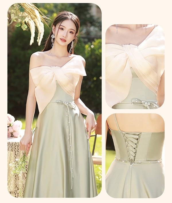 ブライズメイド ドレス ロング丈 グリーン サテンドレス 袖付き 二次会 大きいサイズ 結婚式 体型カバー 半袖 フリル オフショルダー 謝恩会 二次会 卒業式 花嫁 ピアノ 発表会 ドレス 演奏会