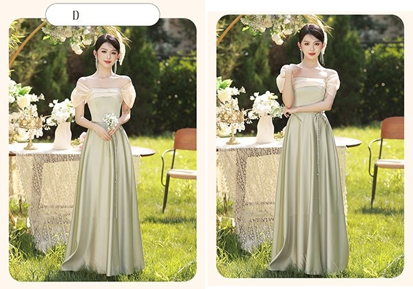 ブライズメイド ドレス ロング丈 グリーン サテンドレス 袖付き 二次会 大きいサイズ 結婚式 体型カバー 半袖 フリル オフショルダー 謝恩会 二次会 卒業式 花嫁 ピアノ 発表会 ドレス 演奏会