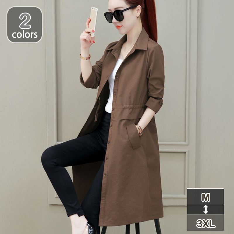 トレンチコート レディース 春 コート ベーシック トレンチコート アウター ジャケット ロング丈 スプリングコート 春秋コート スリム 着痩せ 長袖 大きいサイズ おしゃれ きれいめ 大人 上品 エ