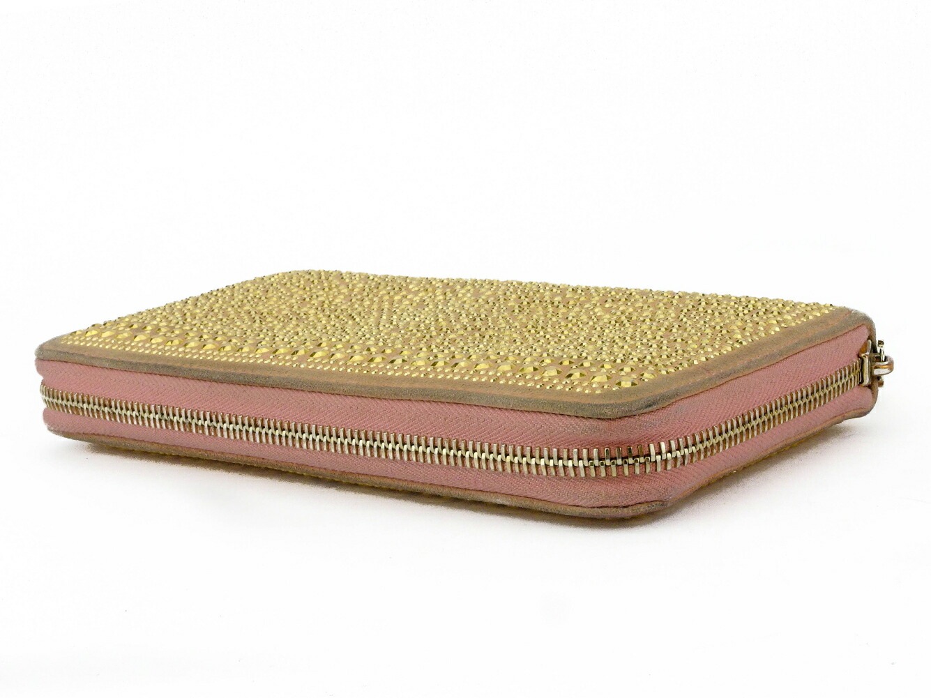 長財布 ラウンドファスナー 財布 スタッズ レディース ピンク ベージュ ゴールド 中古 長財布 ラウンドファスナー 財布 スタッズ レディース ピンク ベージュ ゴールド 中古