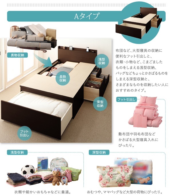 [組立設置付]大容量収納 ファミリーチェストベッド [トラクト] [ベッドフレームのみ/マットレスなし] A+C ワイドK200 [フレーム色]ナチュラル