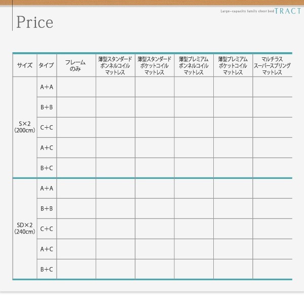[組立設置付]大容量収納 ファミリーチェストベッド [トラクト] [ベッドフレームのみ/マットレスなし] A+C ワイドK200 [フレーム色]ナチュラル