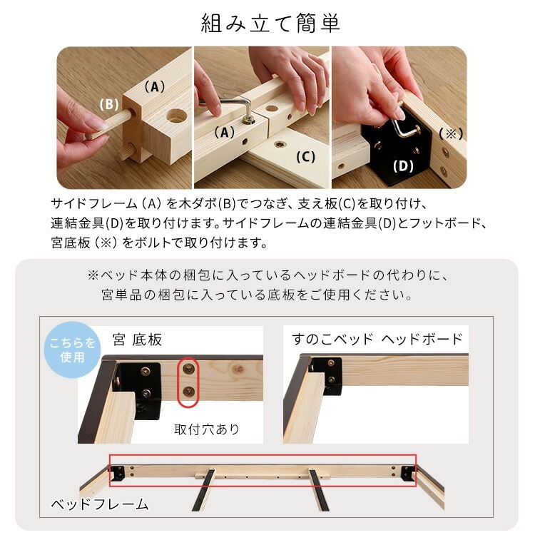 宮セット パイン材 高さ2段階調整 脚付き すのこ ベッド シングル サイズ 2口コンセント付 天然木 北欧パイン シングルベッド ベッドフレーム 家具 引越し 新生活 ASP-HP-02S