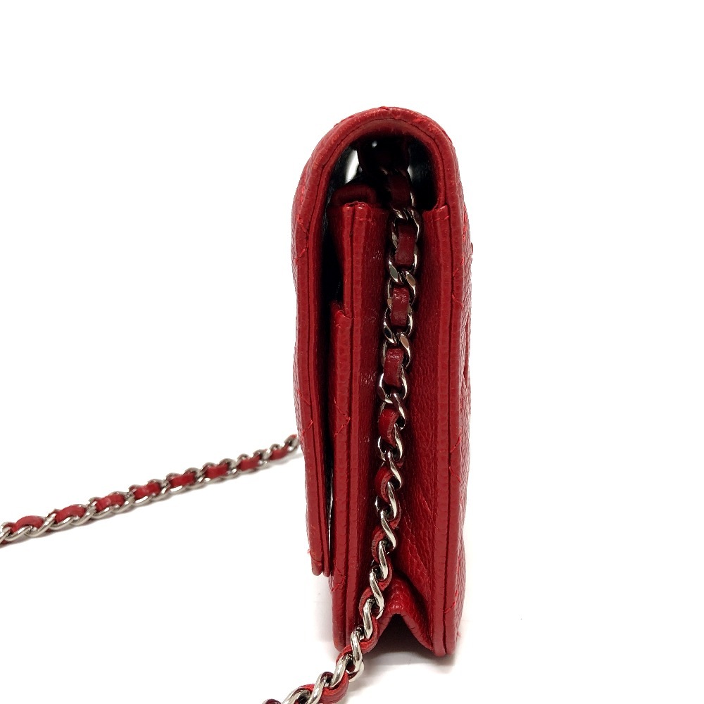 ショルダーバッグ AP0250 CC ココマーク クラシック 長財布 チェーンウォレット 斜め掛け カバン バッグ キャビアスキン レッド ショルダーバッグ AP0250 CC ココマーク クラシック 長財布 チェーンウォレット 斜め掛け カバン バッグ キャビアスキン レッド